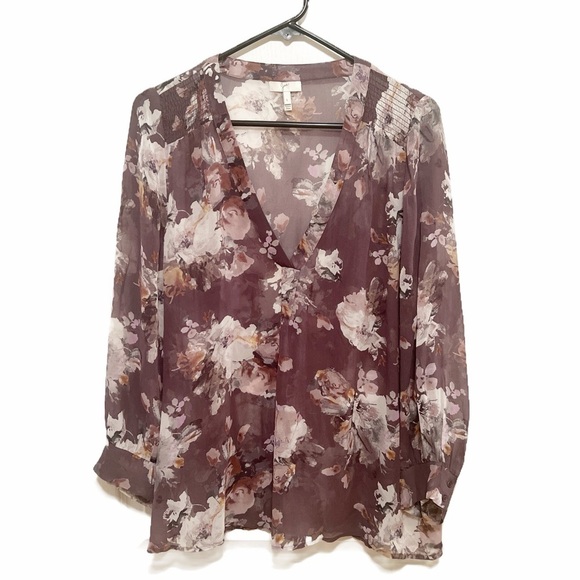 Joie Tops - Joie Sheer Floral Blouse in Brown and Tan